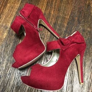 Red Suede Mary Jane Platform Heels